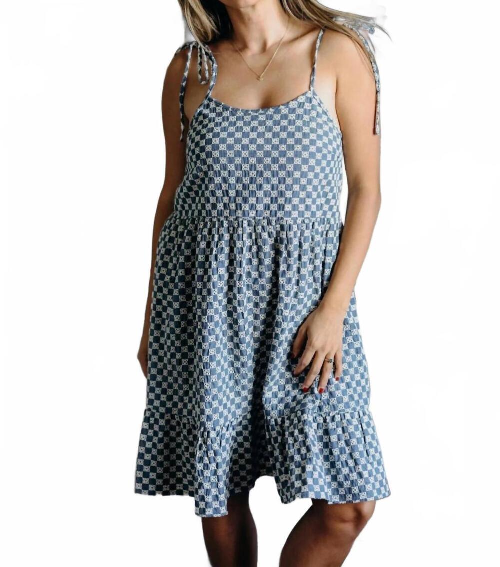 NEW MIKAROSE leon mini dress in denim checkered